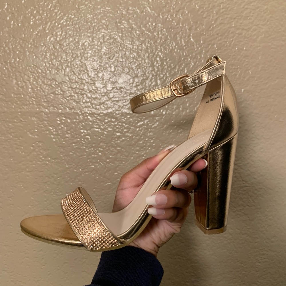 Crystal strap metallic block heel - Gold